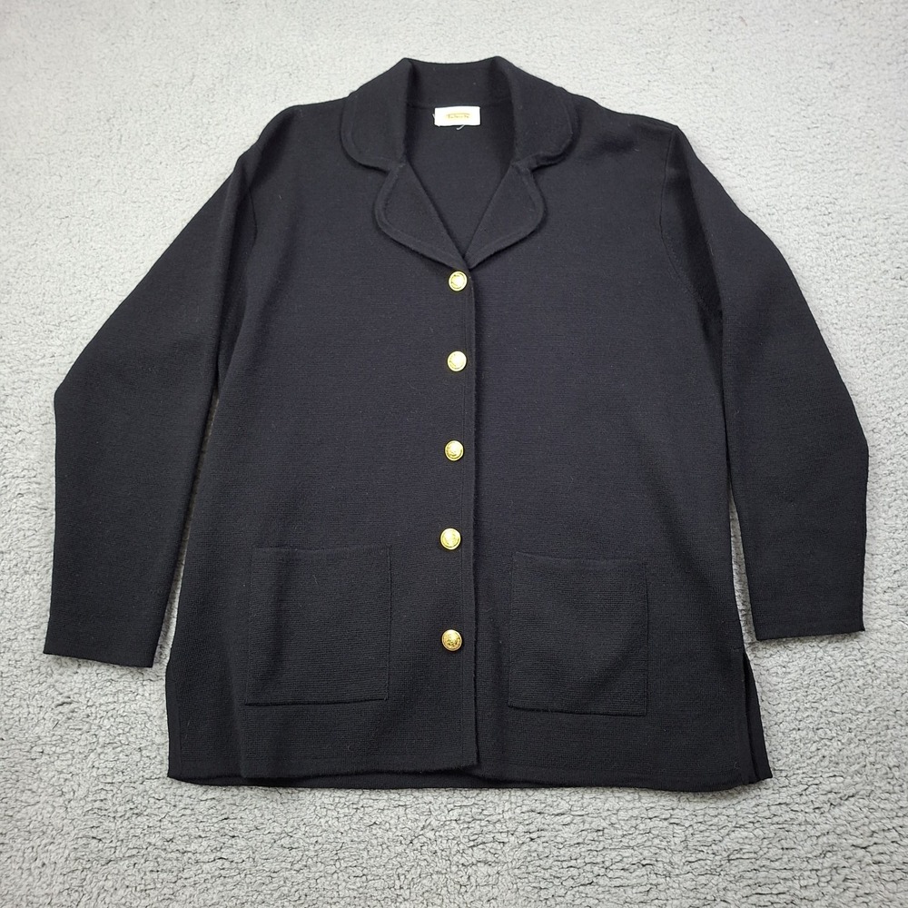 Talbots Women's Cardigan XL 100% Merino Wool Black Classic Preppy Chic Vintage